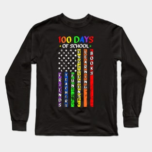 100 Days Of School American Flag Teacher Cool Student Long Sleeve T-Shirt